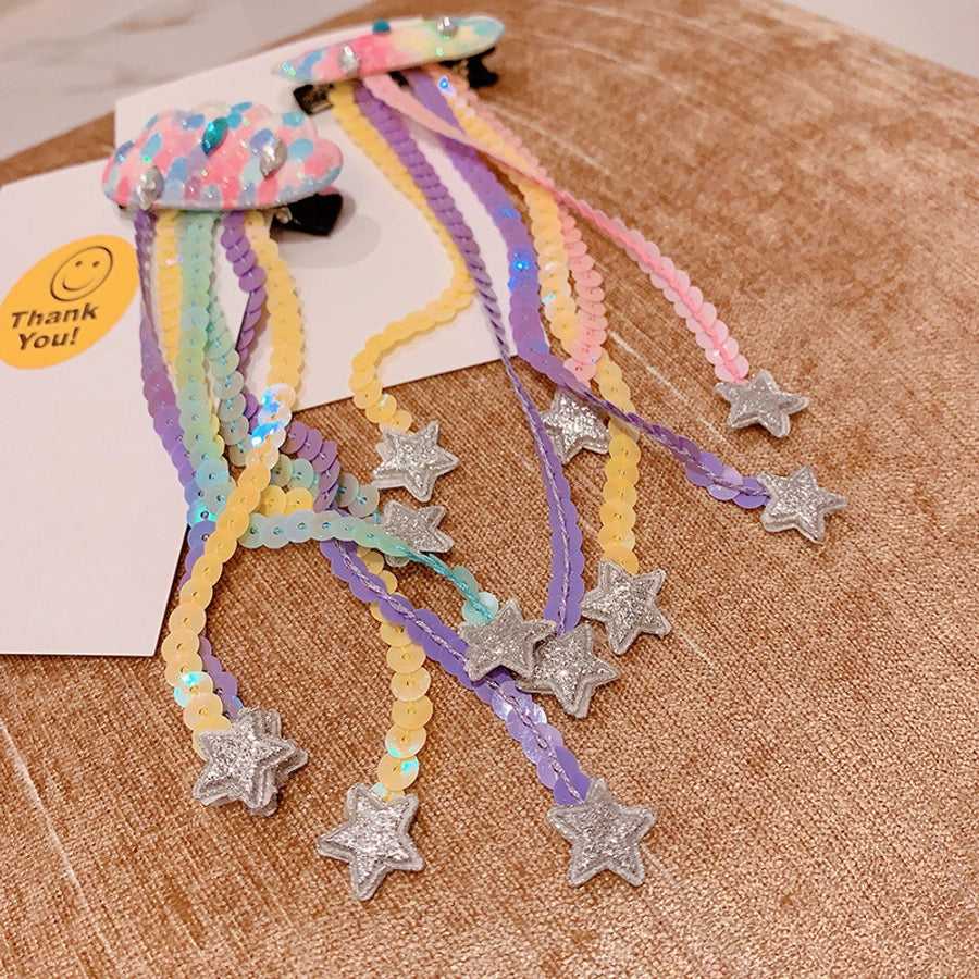 HD20355A12 Japanese and Korean Sequin Tassel Color Sequin Pendant Children's Cloud Hairpin Duckbill Clip Tail Clip Tide