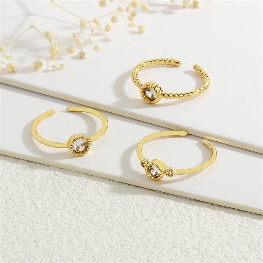 Copper Inlay Geometric Solid Color Zircon Open Rings