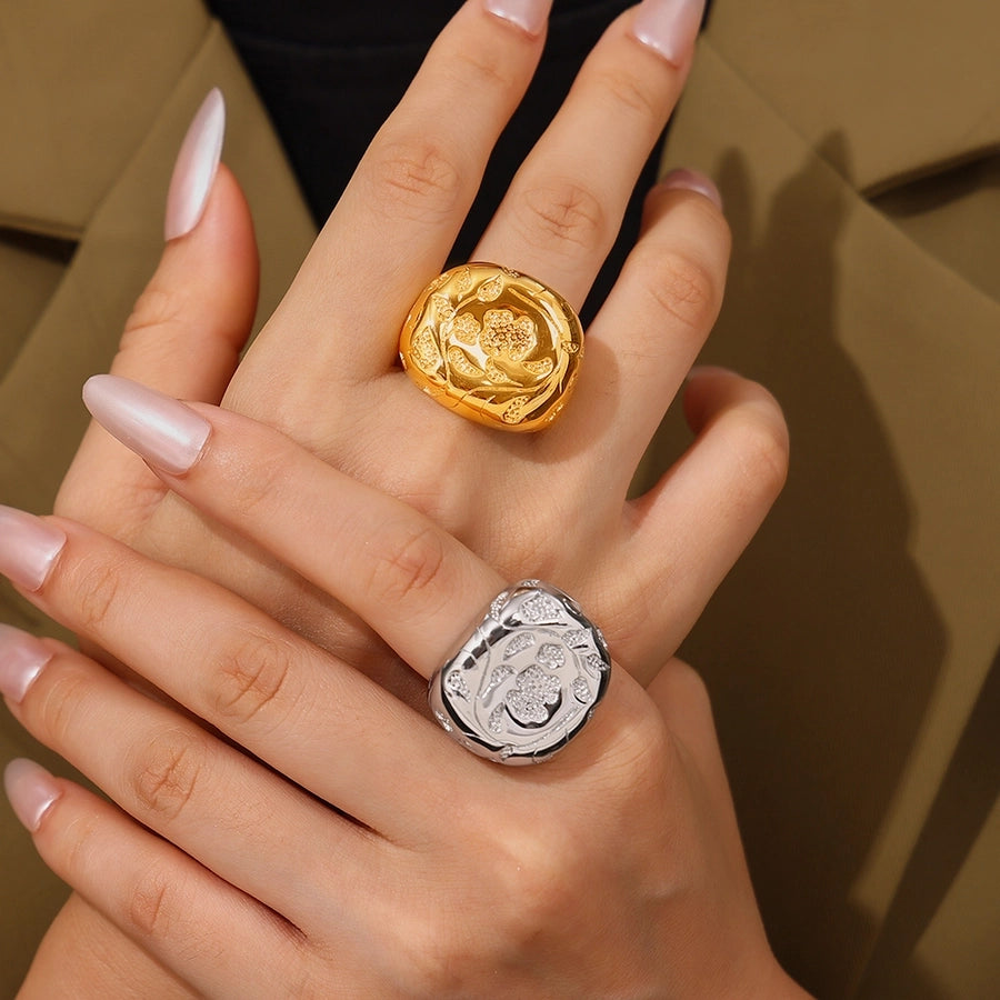 Jewelry Casual Elegant Modern Style Solid Color 304 Stainless Steel 18K Gold Plated Plating Rings