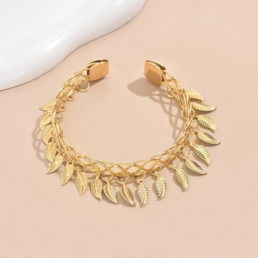 IG Style Exaggerated Leaves 18K Gold Plated Iron  Bangle
