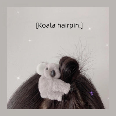 Internet Celebrity  Cartoon Three-Dimensional Plush Koala Hairpin Side Clip Banana Clip Clip Photo Cute Hair Accessories