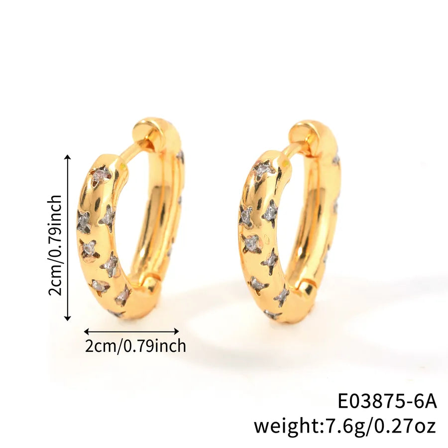 1 Pair Simple Style Shiny Solid Color Inlay Copper Zircon Rhodium Plated Earrings