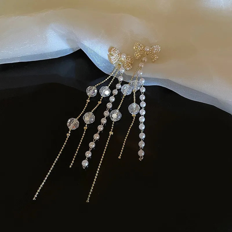 1 pair retro geometric heart shape bow knot alloy rhinestones drop earrings