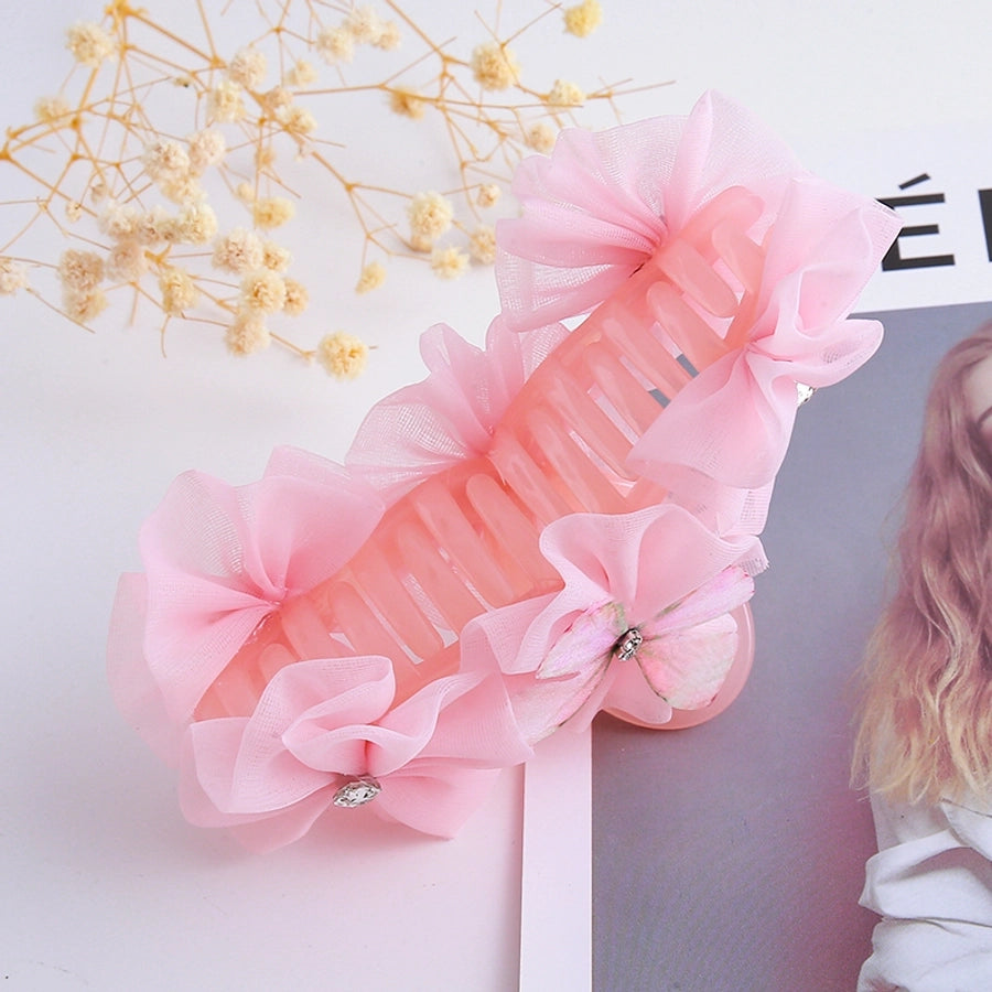 Women's Sweet Classic Style Flower Organza Acetic acid sheets Inlay Rhinestones Hair Claws