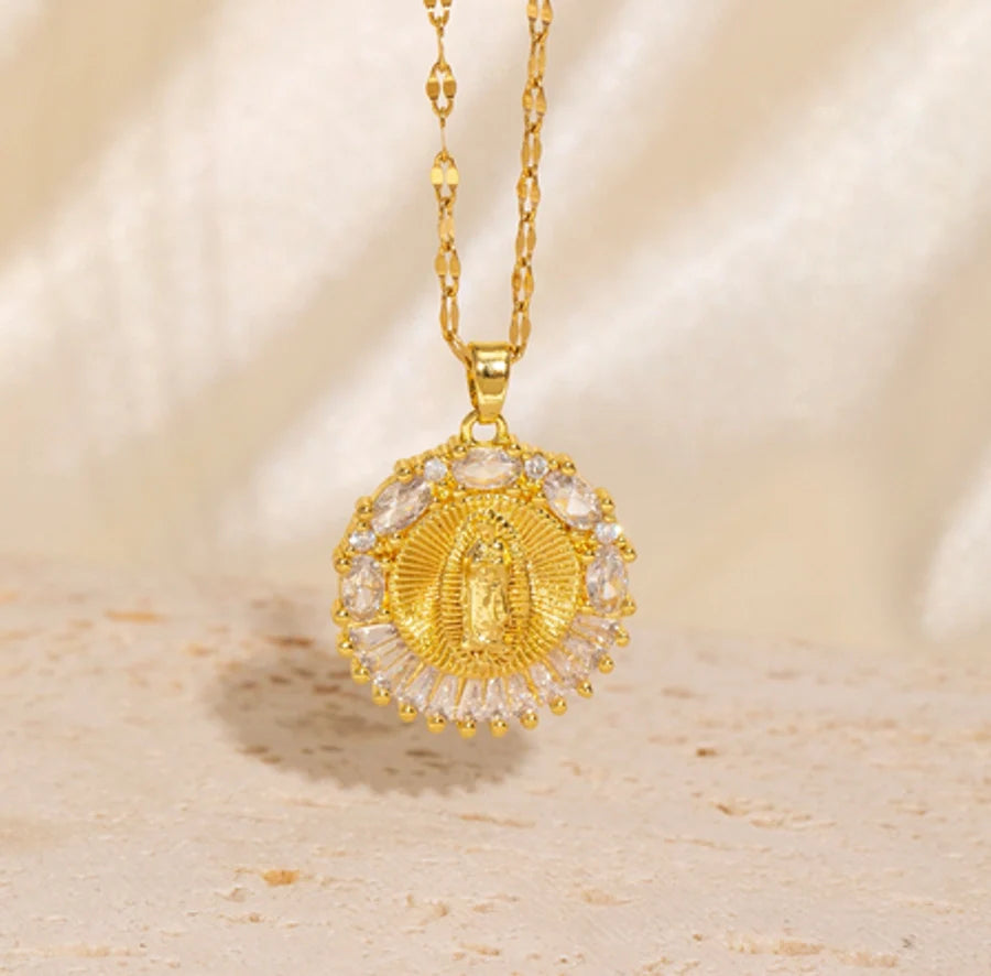 Copper Plating Geometric Virgin Mary Pendant Necklace