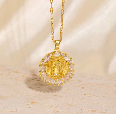 Copper Plating Geometric Virgin Mary Pendant Necklace