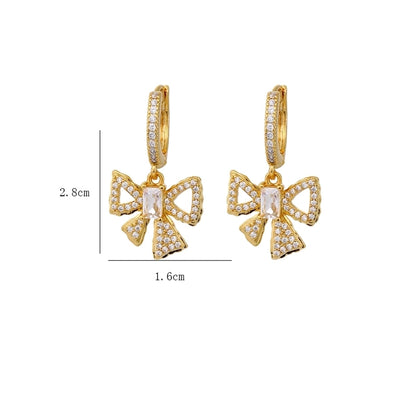 1 Pair Sweet Bow Knot Inlay Copper Zircon Drop Earrings