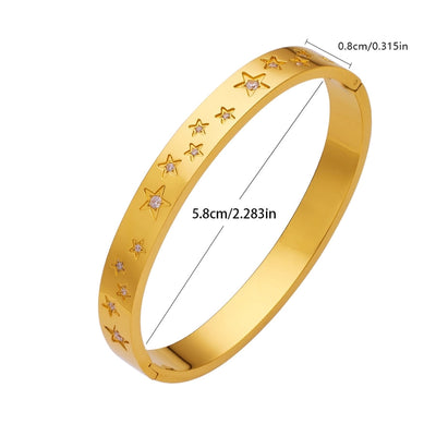 IG Style Chinoiserie Pentagram Star 304 Stainless Steel Zircon Bangle In Bulk