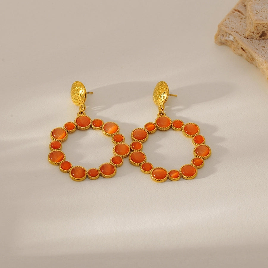 1 Pair Elegant Vintage Style Round 304 Stainless Steel Opal 18K Gold Plated Drop Earrings