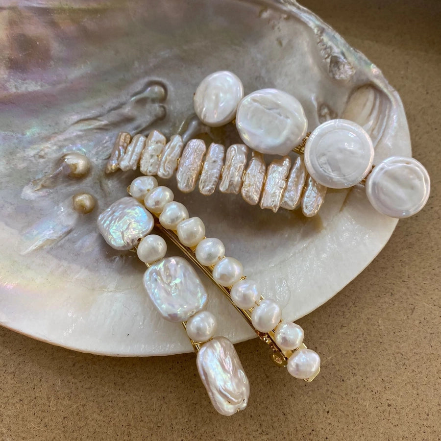 retro geometric freshwater pearl hair clip