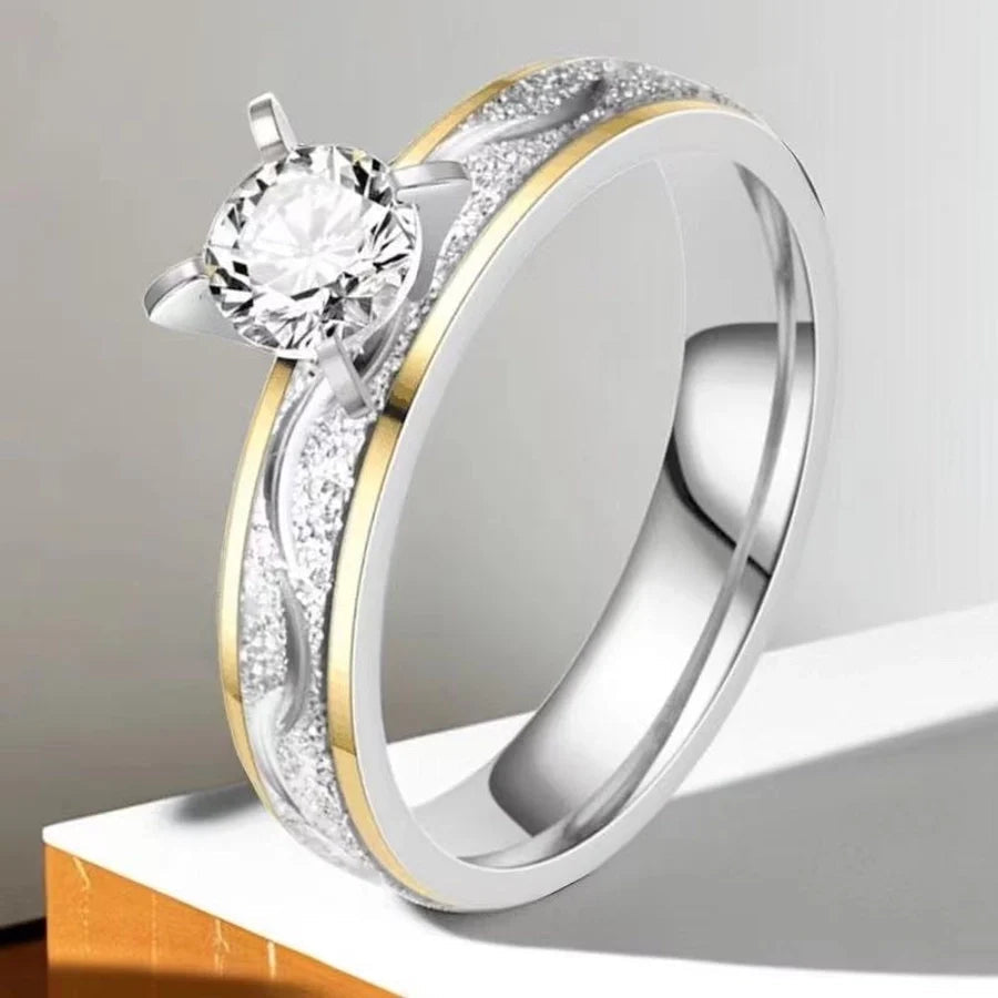 Jewelry Simple Style Geometric Titanium Steel Zircon Mixed Metal Plating Rings