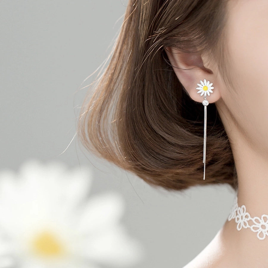 1 Pair Sweet Simple Style Daisy Plating Copper Drop Earrings