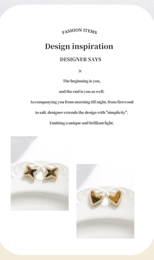 1 Pair Vintage Style Simple Style Geometric Round Heart Shape Plating Inlay Copper Natural Stone Zircon 18K Gold Plated Ear Studs