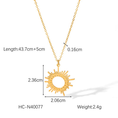 Wholesale Jewelry IG Style Vintage Style Classic Style Eight awn star Sun 304 Stainless Steel Titanium Steel 18K Gold Plated Pendant Necklace cable chain