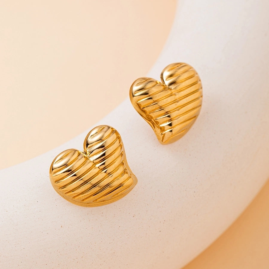 1 Pair Vintage Style French Style British Style Heart Shape 201 Stainless Steel Ear Studs