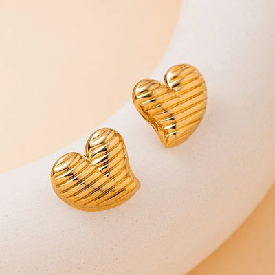 1 Pair Vintage Style French Style British Style Heart Shape 201 Stainless Steel Ear Studs