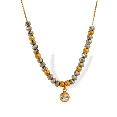 Jewelry IG Style Vintage Style French Style Round 304 Stainless Steel 18K Gold Plated Beaded Polishing Pendant Necklace