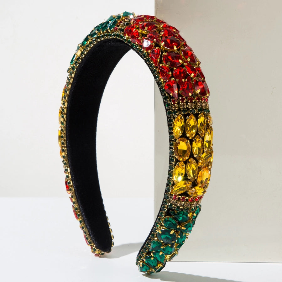 New Fashion  Style Baroque Sponge Headband Female Heavy Industry Full Diamond Color Matching Shiny Light Luxury Ball Party Hair Accessories