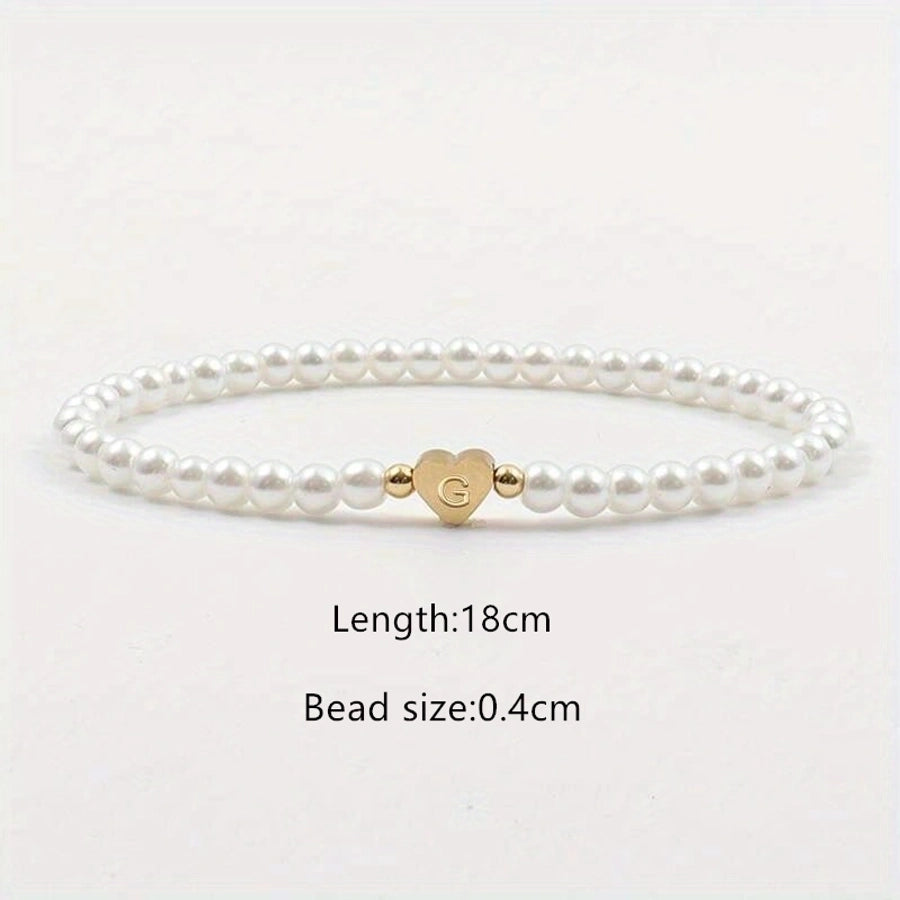 Elegant Simple Style Letter Heart Shape 304 Stainless Steel Artificial Pearl Bracelets In Bulk