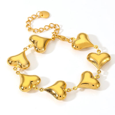 Stainless Steel Multiple Peach Heart Necklace Bracelet Affordable Luxury Fashion High-Grade Heart Hollow Titanium Steel No Fading Necklace Bracelet Jewellery Suit