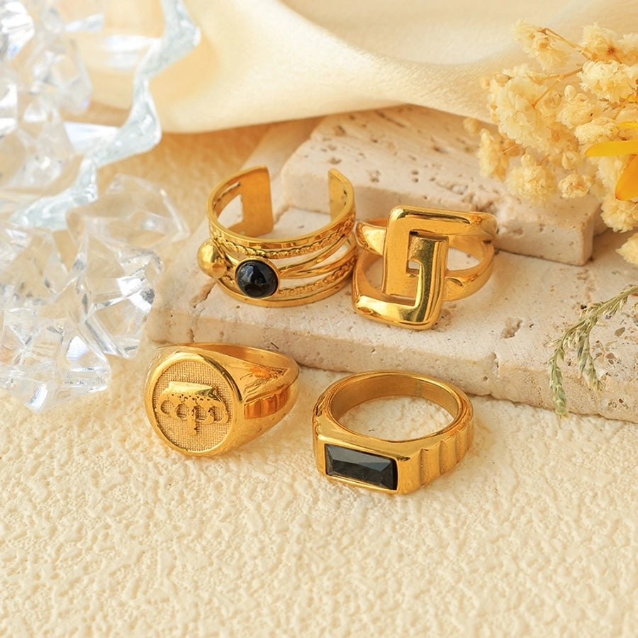 Jewelry Punk Roman Style Commute Geometric Crown 304 Stainless Steel Zircon 14K Gold Plated Plating Inlay Rings