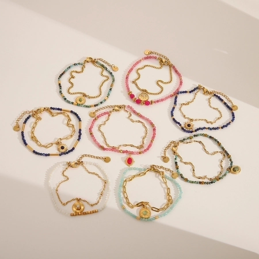 Bohemian Simple Style Commute Geometric 304 Stainless Steel 18K Gold Plated Natural Stone Zircon Bracelets In Bulk