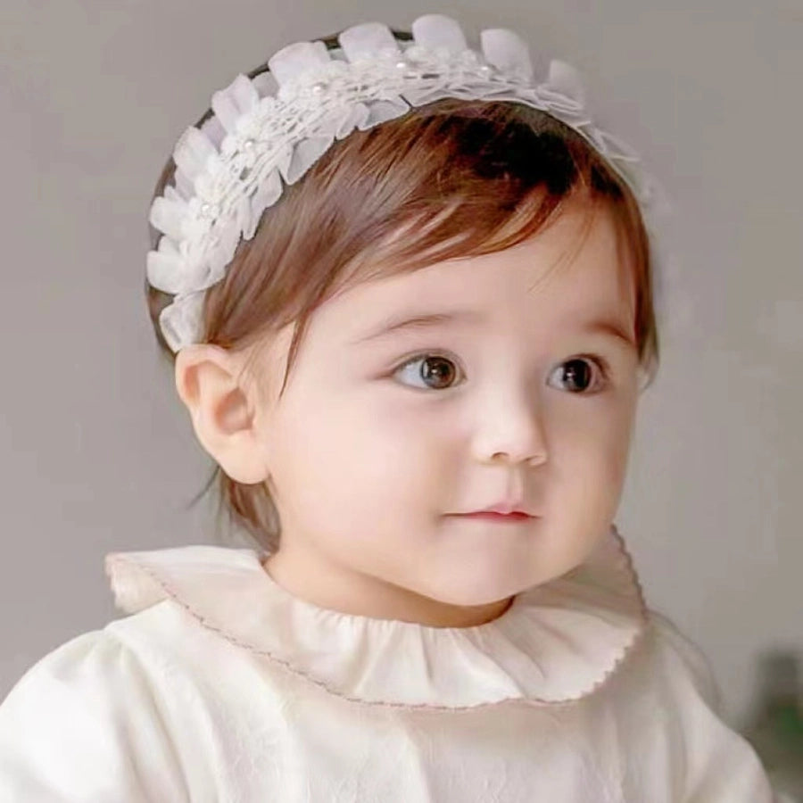 princess solid color bow knot lace net yarn hair band