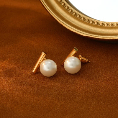 1 Pair Elegant Sweet Simple Style Round Square Inlay Copper Freshwater Pearl Zircon 18K Gold Plated Ear Studs