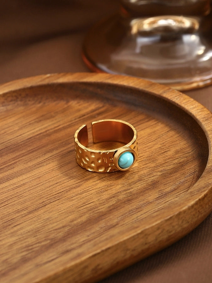 Jewelry Elegant Geometric 304 Stainless Steel Turquoise Open Rings