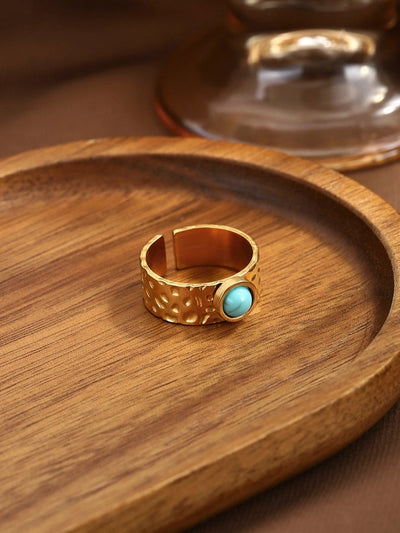 Jewelry Elegant Geometric 304 Stainless Steel Turquoise Open Rings