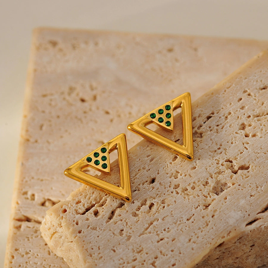 1 Pair Elegant Simple Style Geometric 304 Stainless Steel Zircon Ear Studs