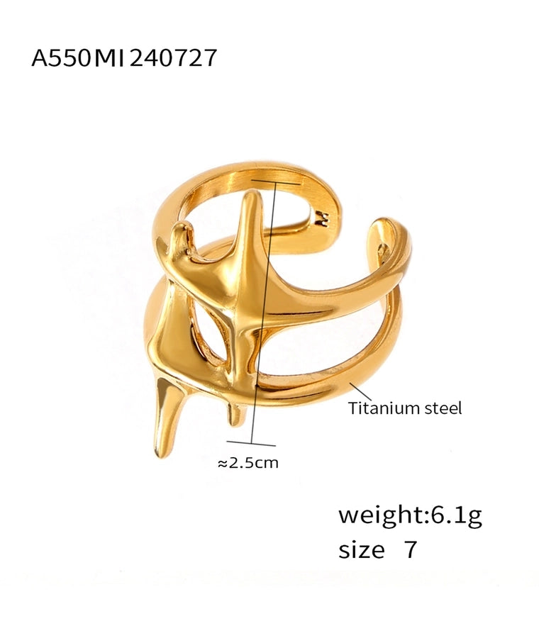 Jewelry Casual Elegant Modern Style Star Titanium Steel 18K Gold Plated Plating Open Rings