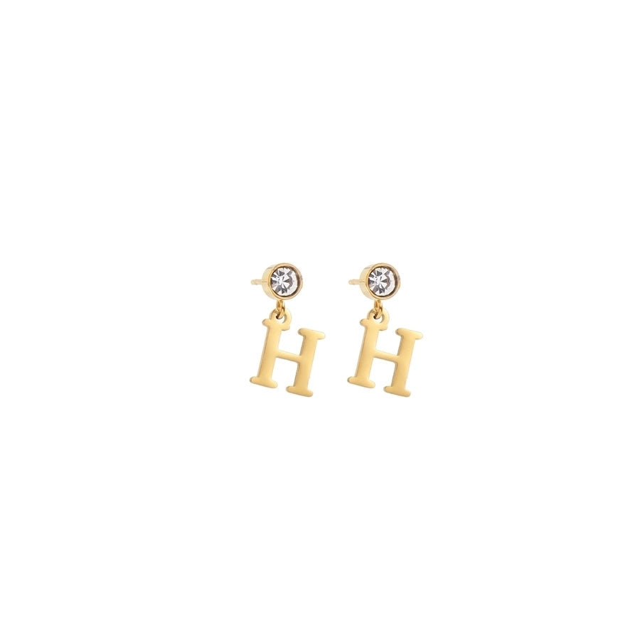 1 Pair Casual Simple Style Classic Style Letter Inlay 201 Stainless Steel 304 Stainless Steel Zircon Drop Earrings
