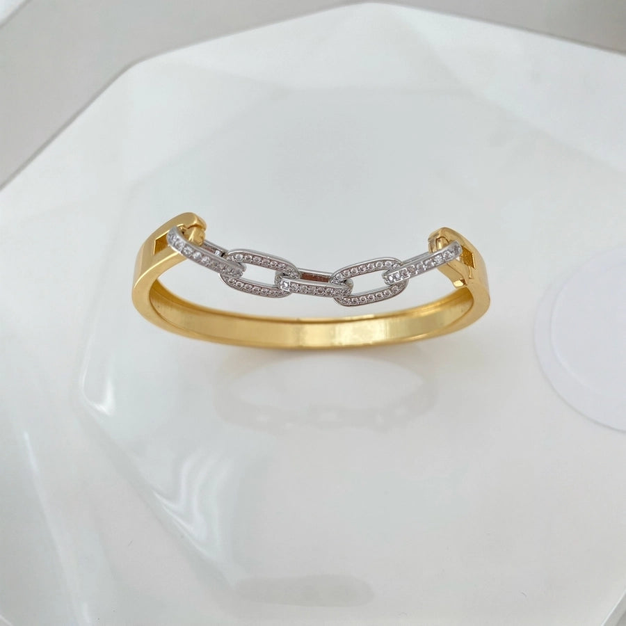 Jewelry Vintage Style Geometric Copper Zircon Mixed Metal Plating Bangle