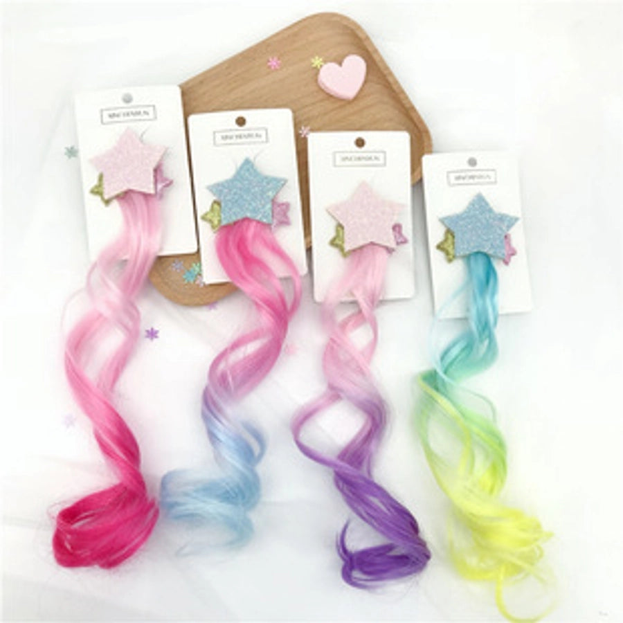 Rainbow Wig Glitter Gradient Hairpin Haircord Hairband Children's Wig Bow Wig Hairpin