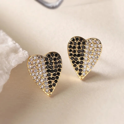 1 Pair Retro Simple Style Commute Heart Shape Inlay Copper Zircon Ear Studs
