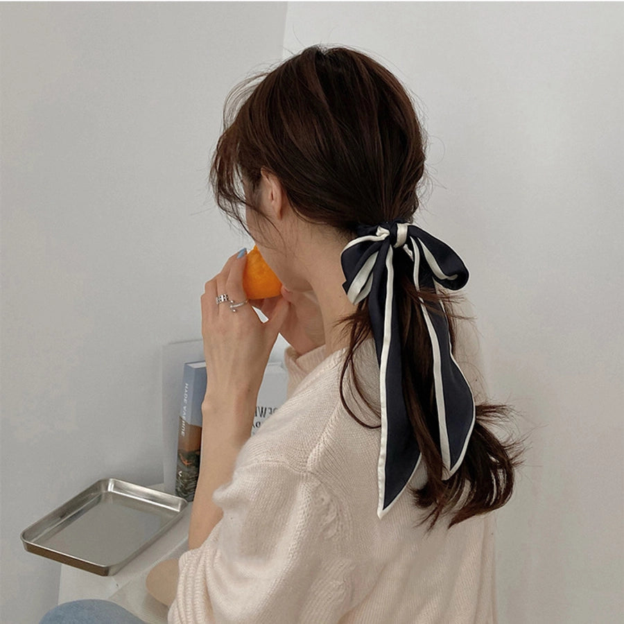 imported hair accessories simple sweet black and white bow hair band hair tie silk scarf headband temperament ribbon hair ring