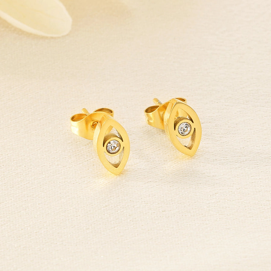 1 Pair Vintage Style Water Droplets Hollow Out Inlay 304 Stainless Steel Zircon 18K Gold Plated Ear Studs