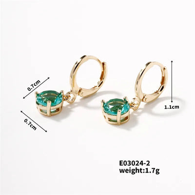 1 Set 1 Pair Elegant Round Inlay Copper Zircon K Gold Plated Drop Earrings