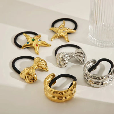Women's Casual Modern Style C Shape Starfish Bow Knot 304 Stainless Steel Shiny Metallic Hair Tie