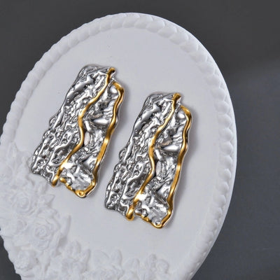 1 Pair Artistic Geometric Waves Plating 304 Stainless Steel Ear Studs