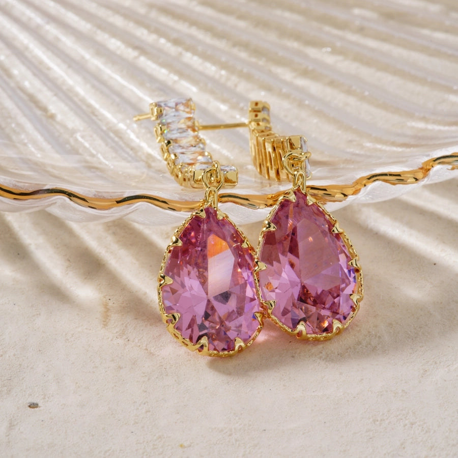 1 Pair Elegant Simple Style Streetwear Water Droplets Inlay Copper Zircon K Gold Plated Rhodium Plated Drop Earrings