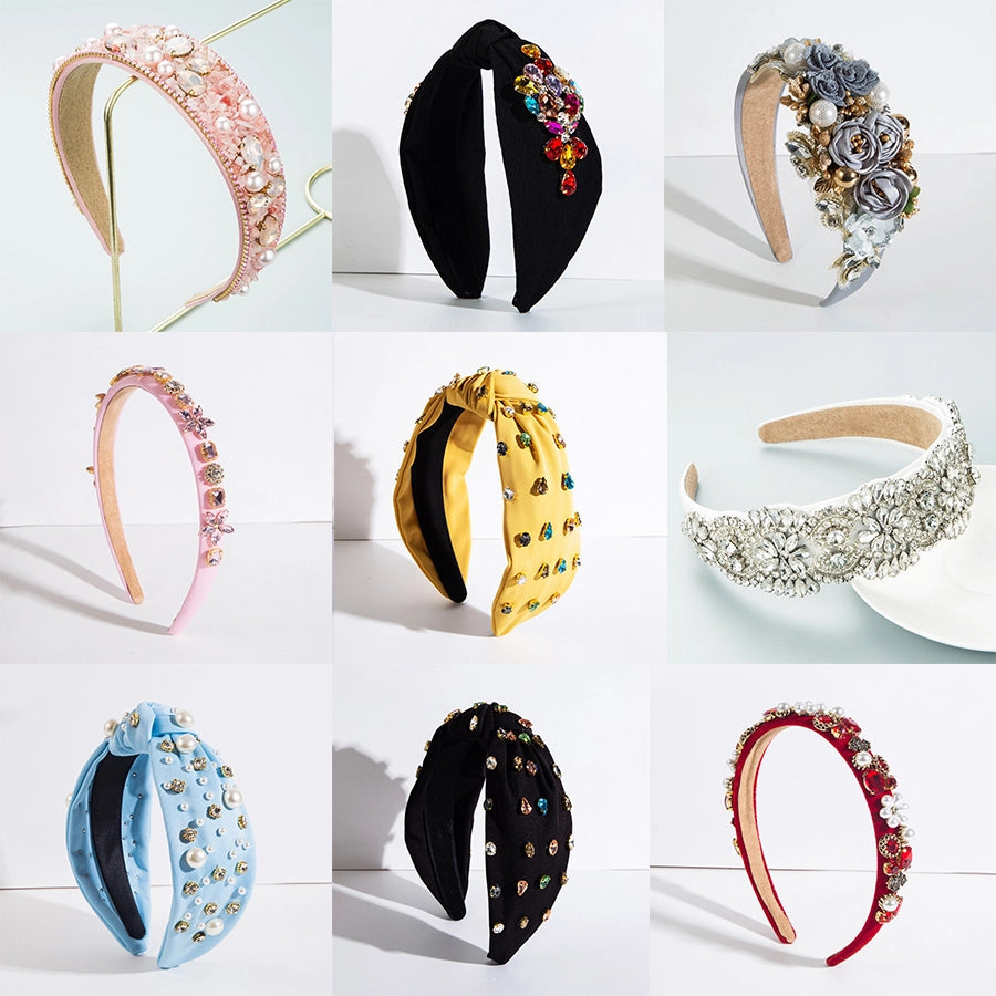 elegant baroque style flower alloy cloth inlay rhinestones pearl hair band