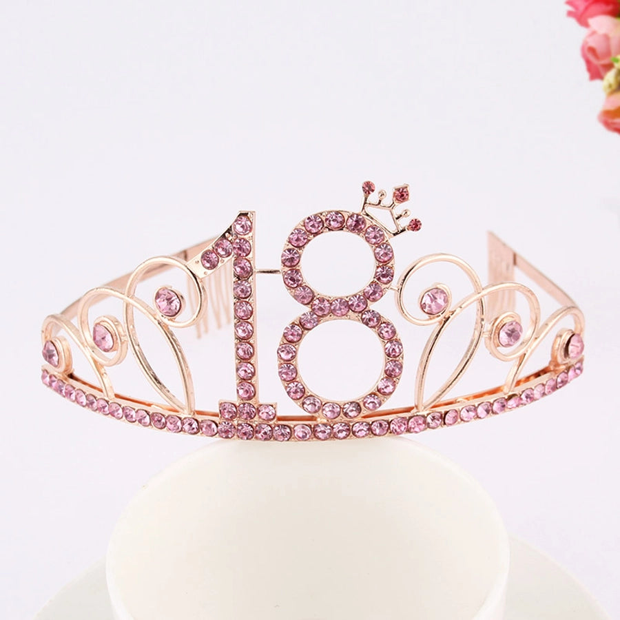 New Birthday Crown  60 Digital Birthday Headband Bridal Banquet Rhinestone Hair Accessories Alloy Headband Women
