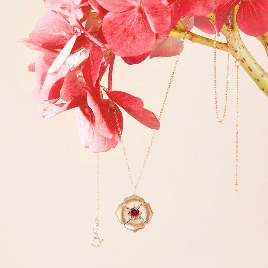 Alloy Copper Inlay Flower Birthstone Pendant Necklace