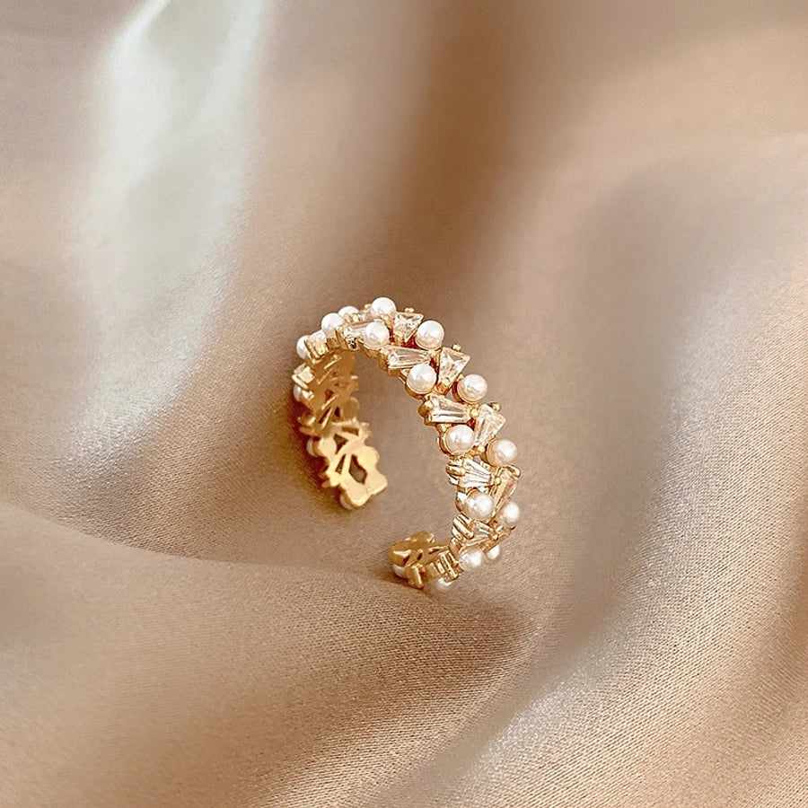 Jewelry Simple Style Pearl Copper Artificial Pearls Open Rings