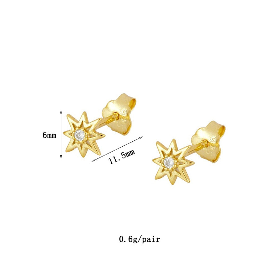 1 Pair Simple Style Geometric Star Inlay Copper Zircon Gold Plated Earrings Ear Studs