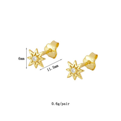 1 Pair Simple Style Geometric Star Inlay Copper Zircon Gold Plated Earrings Ear Studs