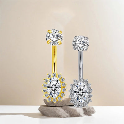 1 Piece Belly Rings Elegant Classic Style Shiny Oval Pure Titanium Titanium Alloy Zircon 14K Gold Plated White Gold Plated