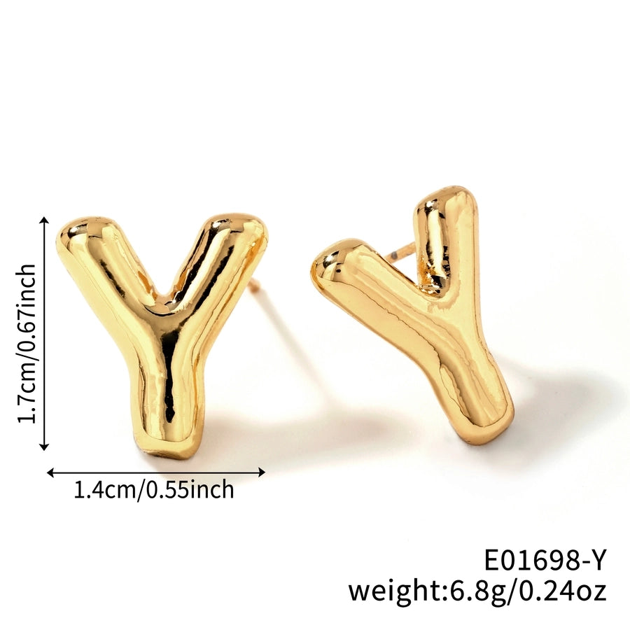1 Pair Sweet Simple Style Shiny Letter Plating Copper K Gold Plated Ear Studs